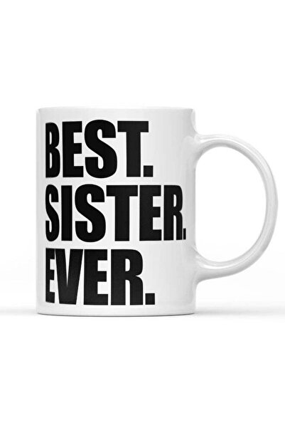 Lit كوب قهوة أبيض عليه اقتباس "أفضل أخت على الإطلاق" - كوب قهوة سيراميك سعة 1...