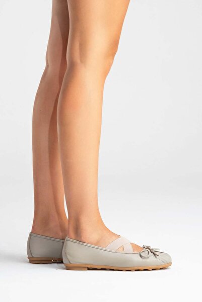 Zeynep Sıradağlı Polenia Women's Leather Ballerinas Gray
