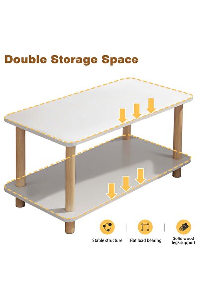 CHOIWIN Double-Layer Coffee Table (80x40x53cm) - Scratch/Water-Resistant Wooden Sofa Table with Large Deskto