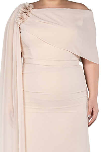 Arden Plus Size Long Evening Dress, Powder Chiffon Cape Sleeve, Boat Neck Mother Evening Dress, Invitations, Wedding, 46-52