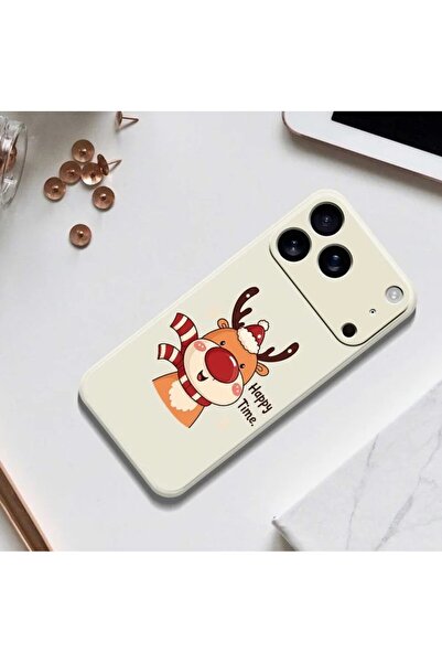 REDz Accessories Christmas Reindeer Case, Happy time, For iPhone 17 Pro, Camera protection, Silicone, Cream