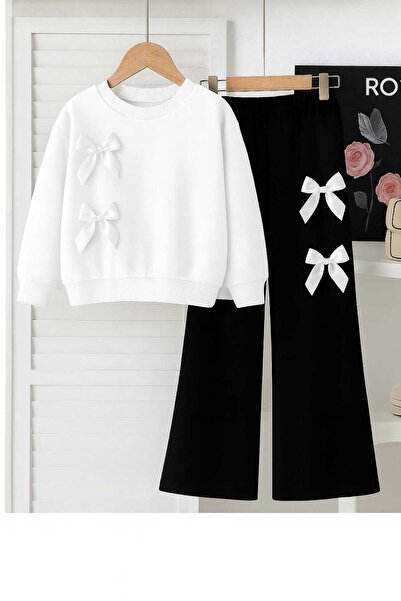 CINARIUM Girl's Ribbon Detail Sweat and Pants Set