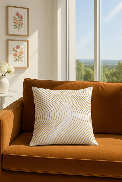 Premier Home Velvet Cushion Cover Gold White V1 55X60