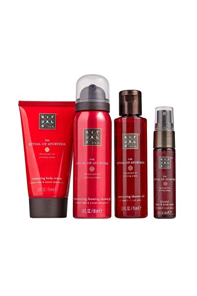 Rituals Set mini Ayurveda – Cremă de corp, gel de duș, ulei și spray pentru păr/corp