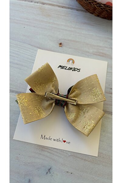 MeloKids New Year Themed Special Design Ribbon Hair Clip - Plaid and Gold