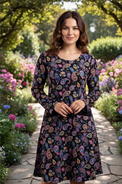 Yağmur Butik Φόρεμα καμπάνα από φανέλα με οβάλ λαιμόκοψη και λεπτομέρεια τσέπ...