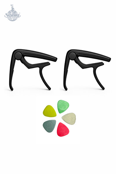 YANKI Set de capo și pleturi pentru chitară – Set de accesorii compatibile cu chitara acustică și clasică, cu 2 capo metalice + 5 pleturi