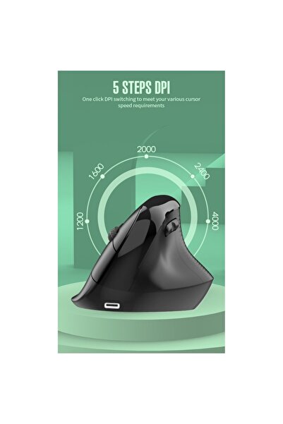 AdyMel Wireless Vertical Ergonomic Mouse - 2.4GHz + BT 5.0, 4000 DPI, 500 mAh, USB-C Fast Charge (Bl