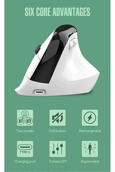 AdyMel Wireless Vertical Ergonomic Mouse — 2.4GHz + BT5.0, up to 4000 DPI, 500mAh, White