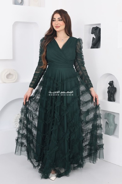 modern designer Luxurious evening dress with tiered tulle