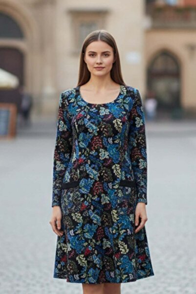 Yağmur Butik Rochie clopot din flanel cu decolteu oval și buzunare laterale