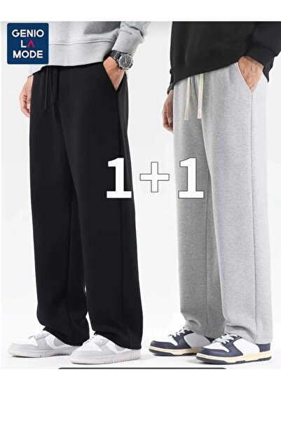 SERYY MODA Pantaloni de trening largi, negri și gri, de iarnă, pentru bărbați...