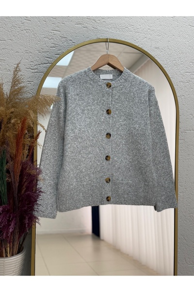 MİHRA STORE Six Elastic 6 Button Short Knitwear Cardigan-Kr5055 Gray
