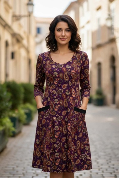 Yağmur Butik Rochie clopot din flanel cu decolteu oval și buzunare laterale