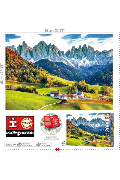 EDUCA 2000-piece Jigsaw Puzzle - Autumn in the Dolomites, Includes Glue, 37.8 x 26.8 in, Ages 14+