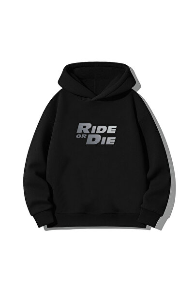 MODA هوديي رايد أور داى موتور مطبوع باللون الأسود بغطاء رأس