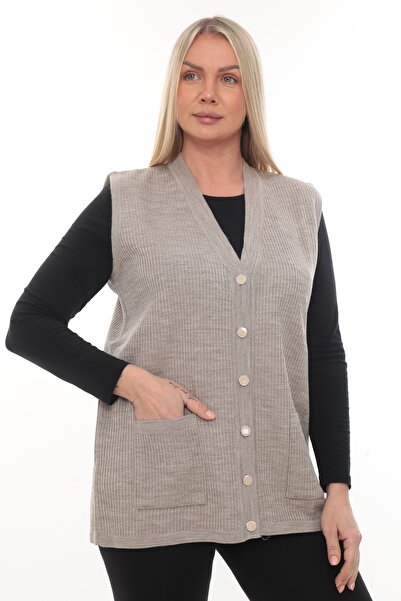 İKSUN Steel Knit Buttoned Pocketed Knitwear Winter Thick Mother Knit Vest