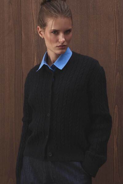 Hooopstore Hair Knitwear Navy Blue Cardigan