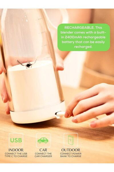 QuTek Portable 500ml Personal Blender, 6 Stainless Blades, USB-C Rechargeable, Food-Grade ABS