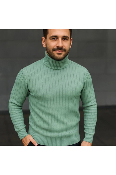 GENCULUS Men's Turtleneck Knitwear Sweater Cotton Thick Corded Fabric Weaving, Regular Fit Long Sleeve Winter O