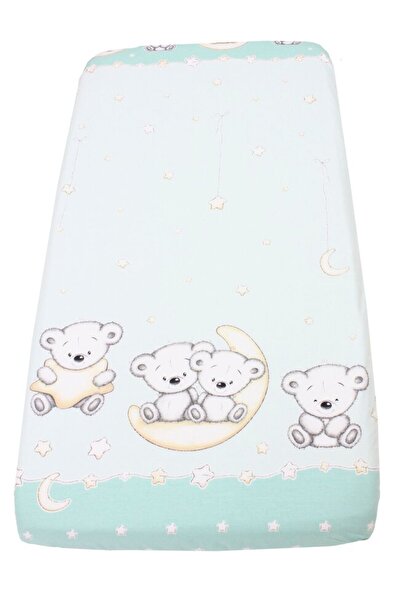PRICHINDEL fitted sheet, Bear stripe turquoise, 140x70 cm