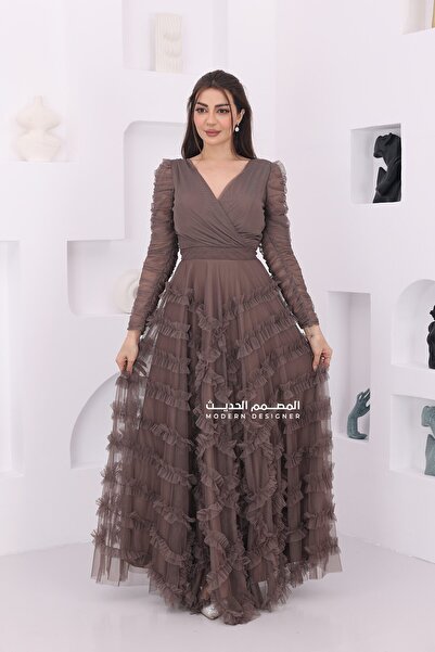 modern designer Luxurious evening dress with tiered tulle