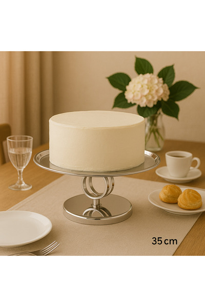 Dania ✨ Round shiny stainless steel cake and dessert serving dish with a base — 35 cm size ✨