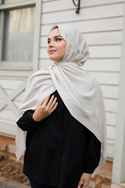 ipekistanbul Soft Jacquard Shawl - Checkerboard Pattern - Latte