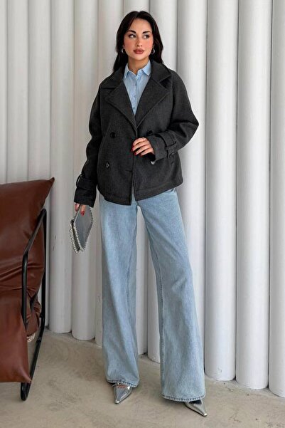 VAGGON Double-Breasted Lapel Double Pocket Buttoned Coat