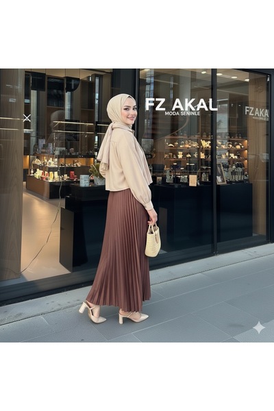 FZ AKAL Pliseli Etek Deri Görünümlü