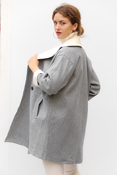 della moor Women's Gray Italian Jacket Collar Oversize Coat