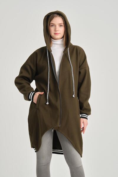 della moor Women's Khaki Italian Hooded Zippered Thin Coat