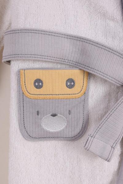 kidello Gray Baby Boy Hooded Dog Patterned Towel Bathrobe