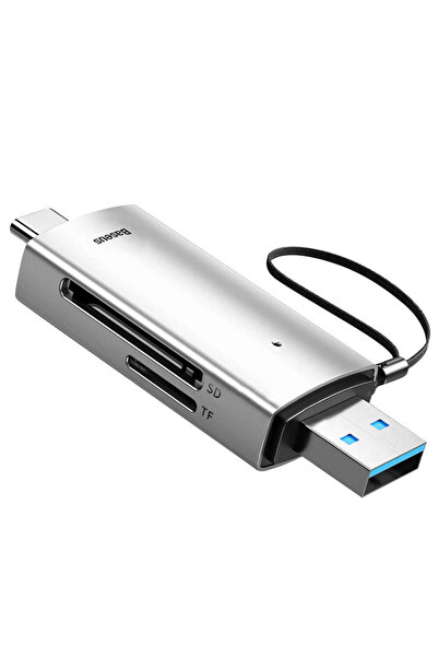 Baseus Baseus memory card reader, microSD/SD/TF compatible, USB 3.0 + USB-C, supports up to 128 GB, gray