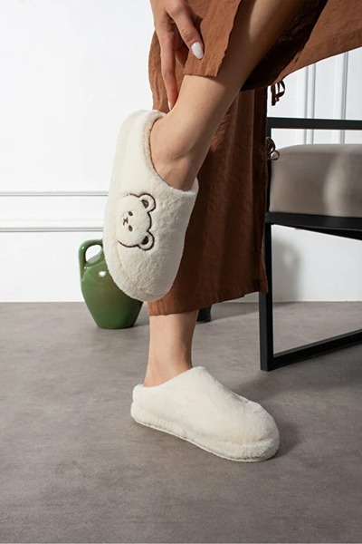 FootFrenzy Teddy Bear Embroidered Women's Soft Plush Furry Inside Dowry Bundle Bridal House Slippers