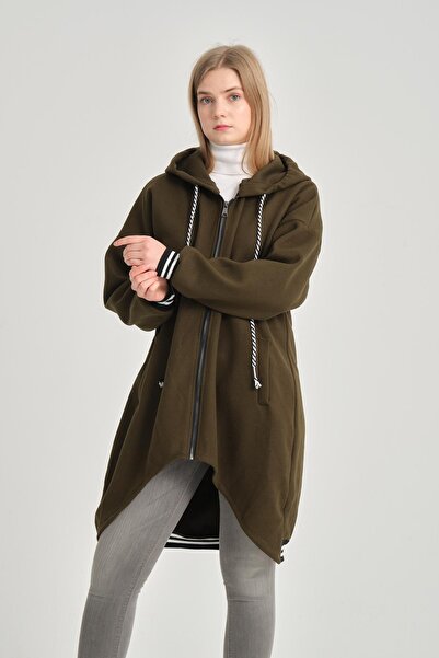 della moor Women's Khaki Italian Hooded Zippered Thin Coat