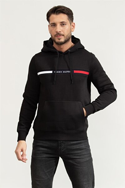 Tommy Hilfiger Erkek Kapüşonlu Sweatshirt Siyah