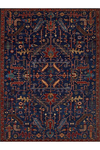 Rugs Modern Halı Berlin184 Bordo Bordür Detaylı Lacivert Desenli Dokuma Taban...