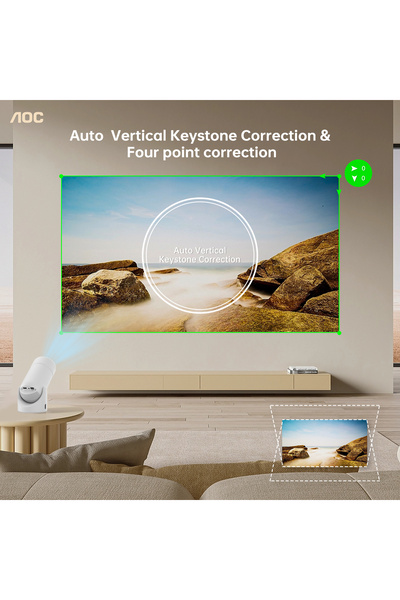 Aoc Compact Mini Projector: 4K Full HD, 8000 Lumen, 180° Adjust, Auto Correction, WiFi BT for Phone