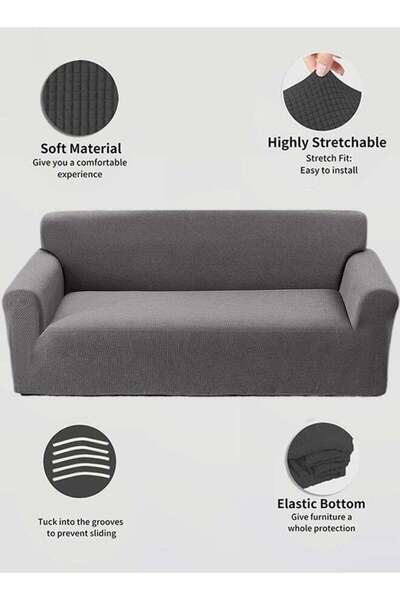 X SPRING sofa cover 3 seater corn fluff super elastic waterproof and wrinkle dark gray 190-230CM