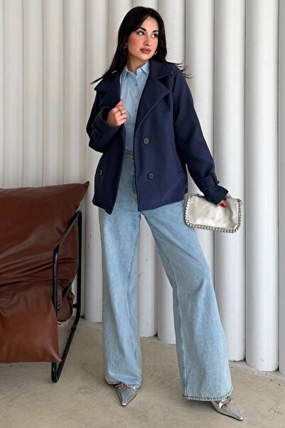 VAGGON Double-Breasted Lapel Double Pocket Buttoned Coat