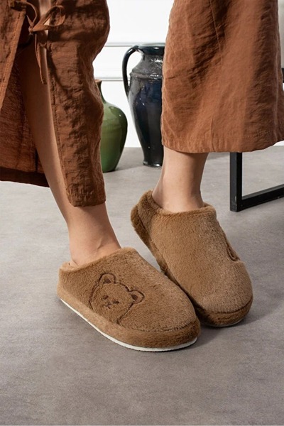FootFrenzy Teddy Bear Embroidered Women's Soft Plush Furry Inside Dowry Bundle Bridal House Slippers