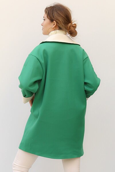 della moor Women's Green Italian Jacket Collar Oversize Coat