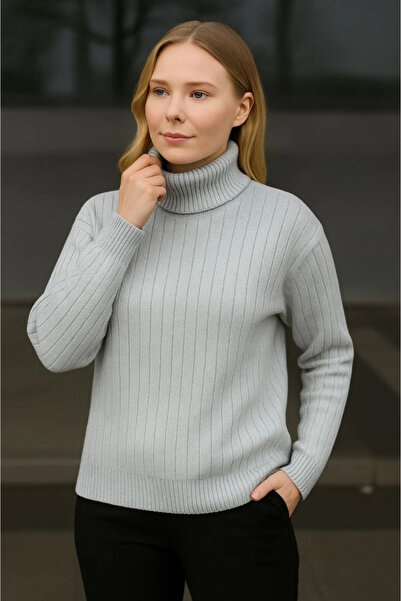 GENCULUS Fisherman Collar Knitted Sweater Cotton Thick Corded Fabric Woven Gray