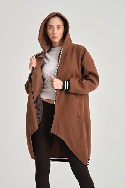 della moor Women's Brown Italian Hooded Zippered Thin Coat