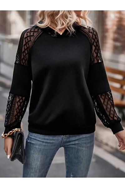 GENCULUS Women's Long Sleeve Lace Hooded Viscose Two Thread Blouse