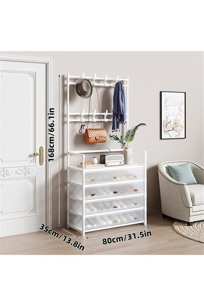 Miskat Trading 5-Layer Hall Tree with Metal Clothes Rail and Shoe Rack