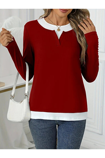 GENCULUS Women's Long Sleeve V-Neck Double Color Viscose Two Thread Blouse