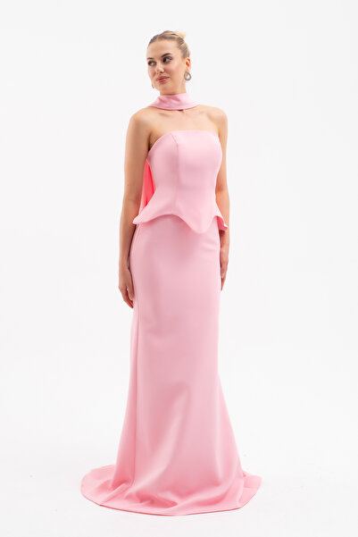 Lafaba Women's Pink Shawl Collar Strapless Promise Engagement Mermaid Evening Dress
