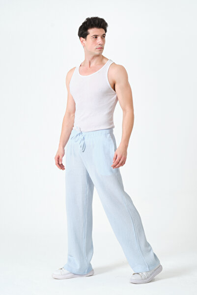 RELAXL 100% Cotton Casual Muslin Pajama Set S-10Xl Ice Blue